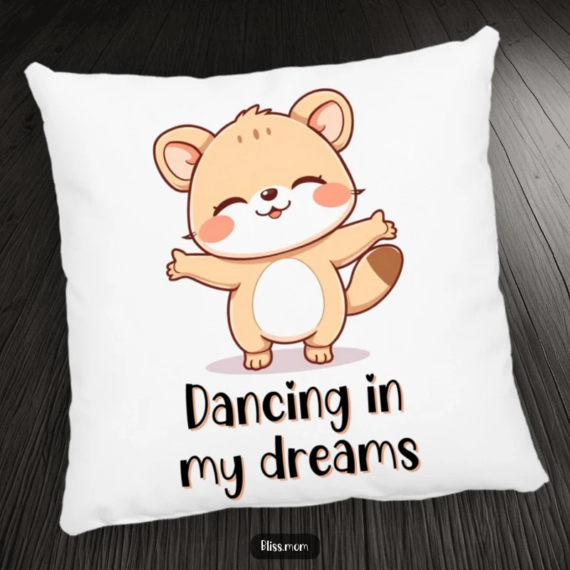Funny pillow featuring a happy dancing animal with eyes closed, providing a soft, humorous, and comforting accent for any room.