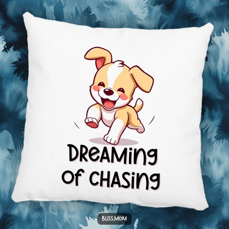 Funny Pillow: A delighted puppy chasing its tail in ecstatic circles, soft and comforting.