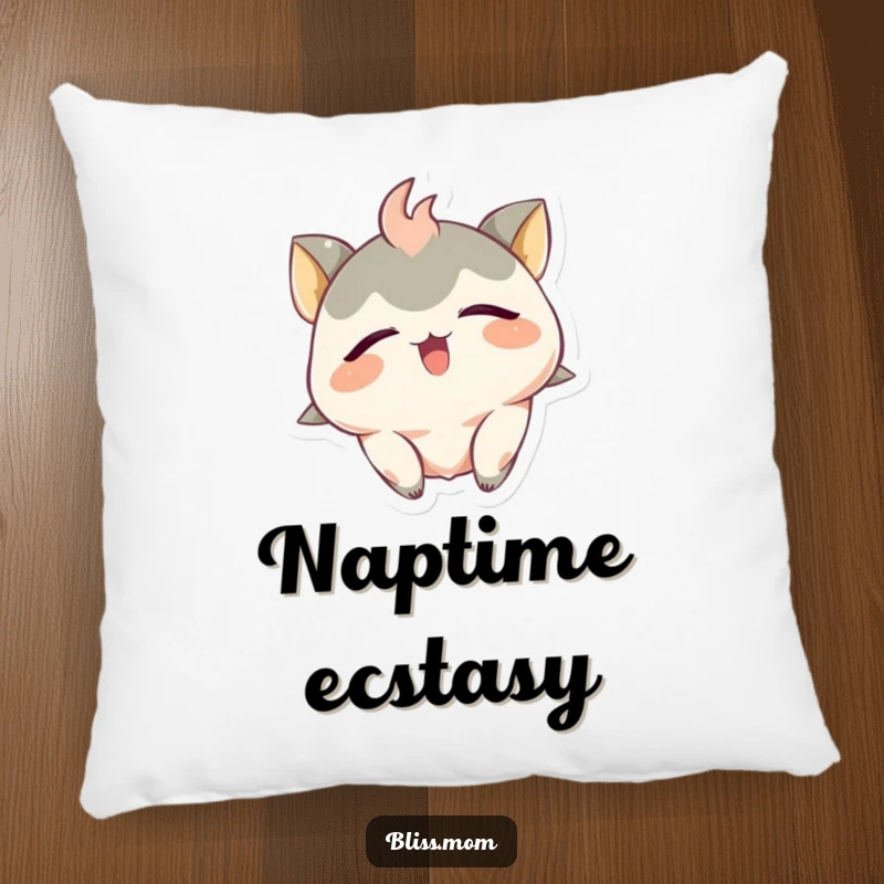 Funny Pillow: An ecstatic creature smiles with closed eyes, head tilted back, offering hilarious and blissful comfort.