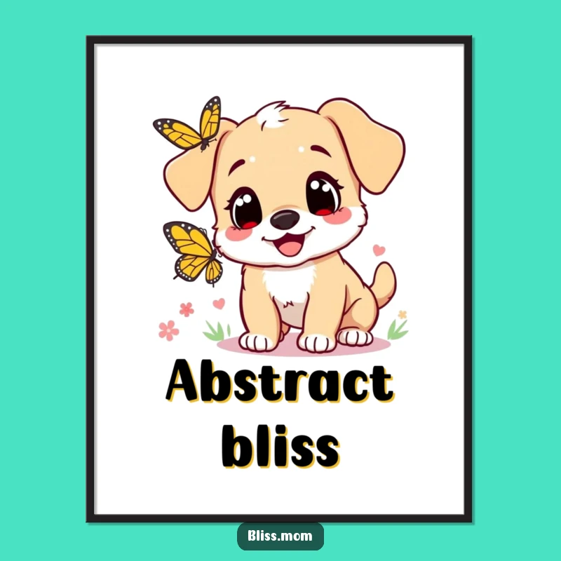 Funny Puppy Mom Digital Art: Heart Eyes Butterfly Chase - Instant Cute Gift Download