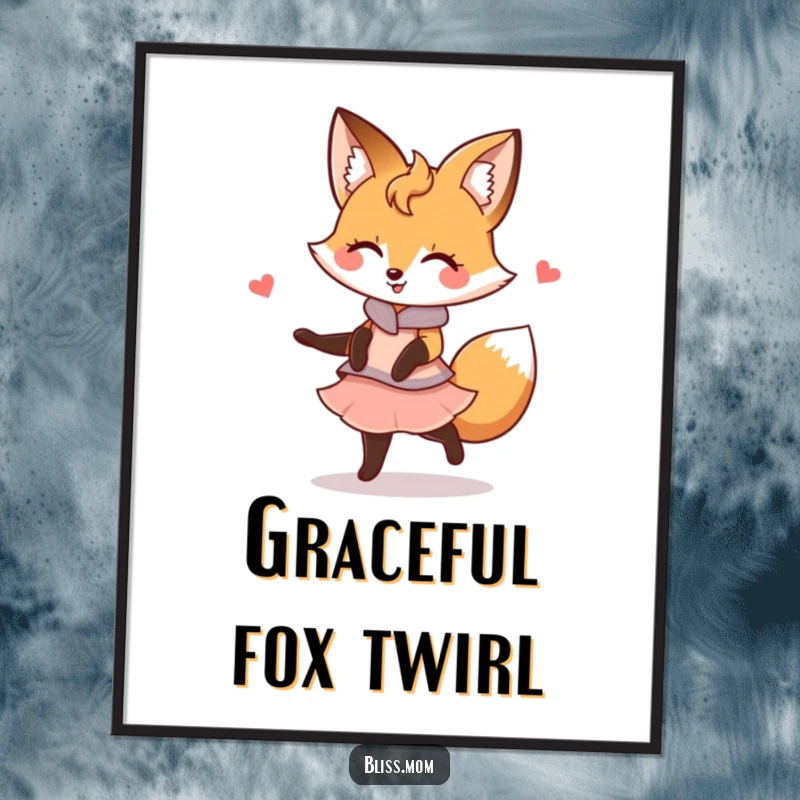 Funny Kawaii Fox Mom Digital Art: A happy fox mom twirls gracefully. High-resolution digital art capturing foxy charm and humor.