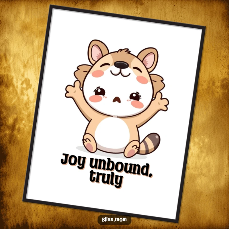 Funny digital art print of an animal with arms wide open, symbolizing pure delight and a welcoming embrace.