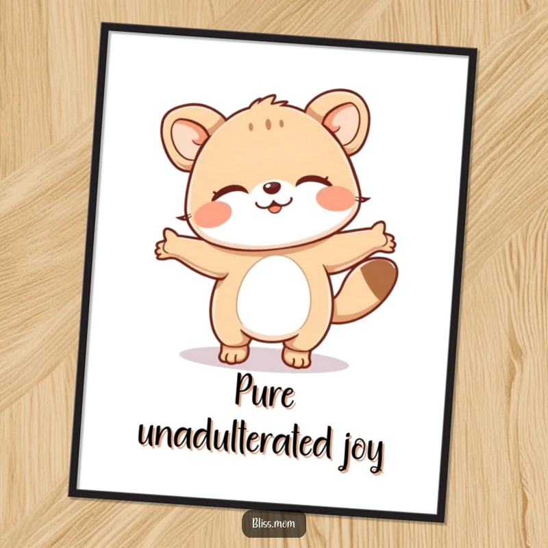 Funny digital art print of an animal in a happy dance with eyes closed, radiating pure bliss and joy, instant download.