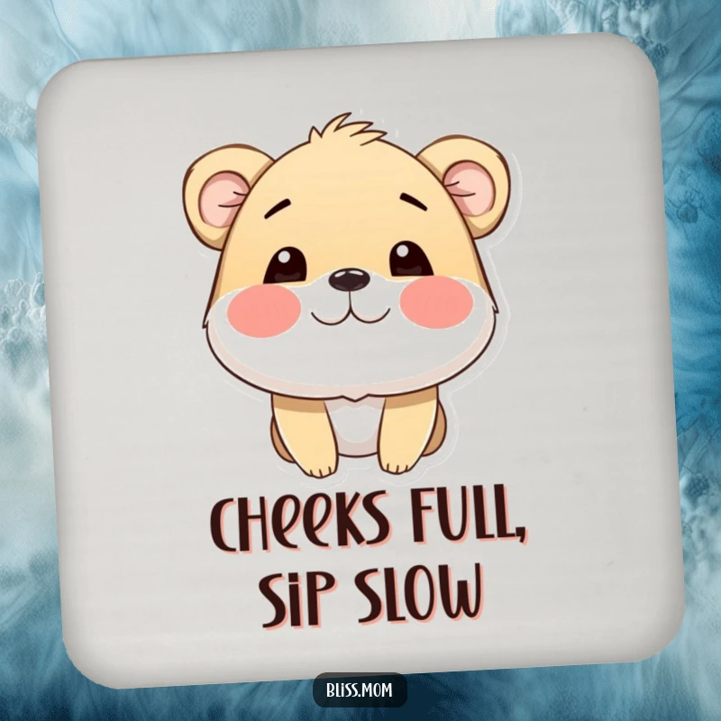 Funny drink coasters featuring an animal with puffed cheeks radiating happiness, adding a touch of joy and protection to any surface.