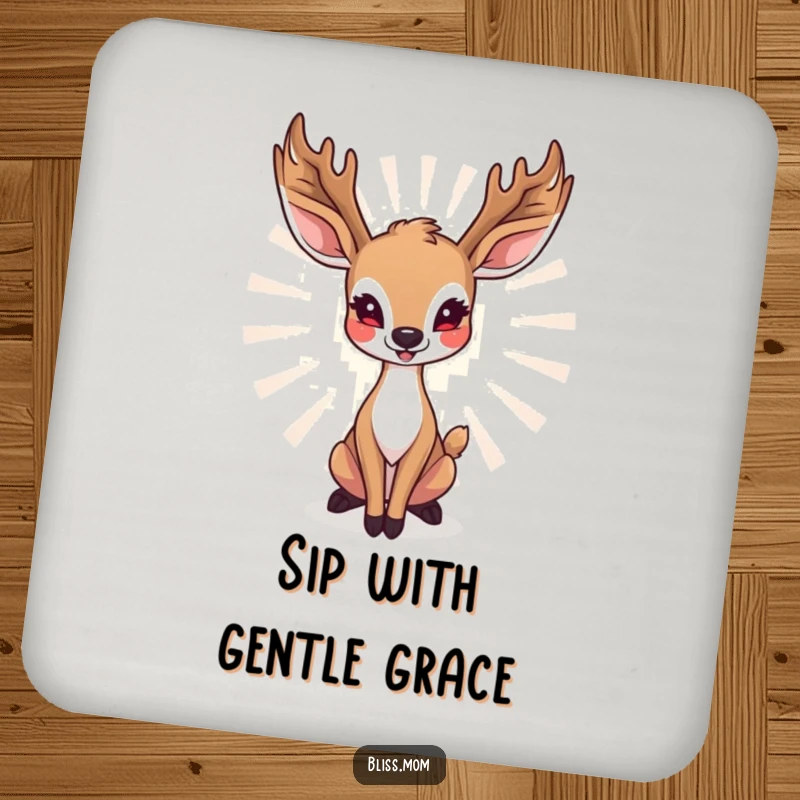 Funny deer mom coasters featuring a radiant doe in a graceful, happy pose, adding charm to tabletops.