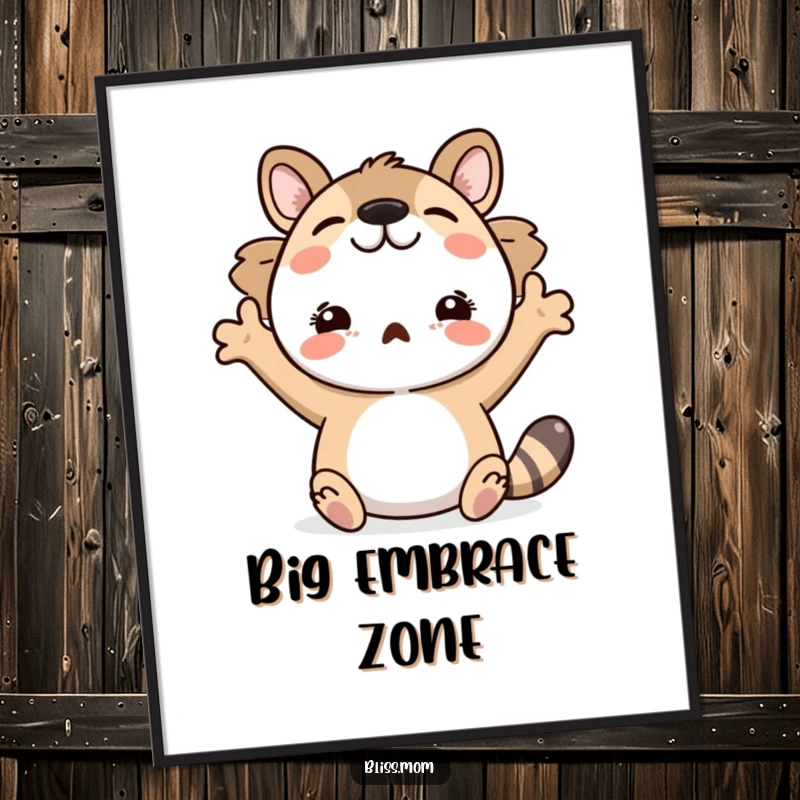 Funny poster print of an animal joyfully stretching its arms wide open in a gesture of pure delight.