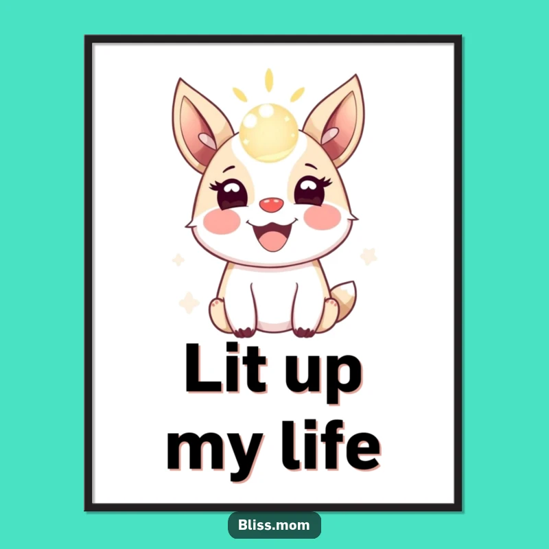 Funny Animal Poster: Joyful Creature Bouncing Magical Light Orb for Whimsical Decor