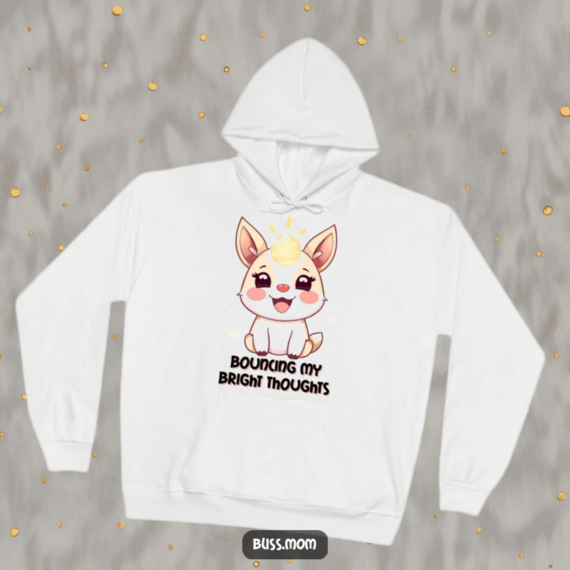 Funny hoodie depicting a joyful animal with excited ears playfully bouncing a bright, shimmering orb of pure light energy.