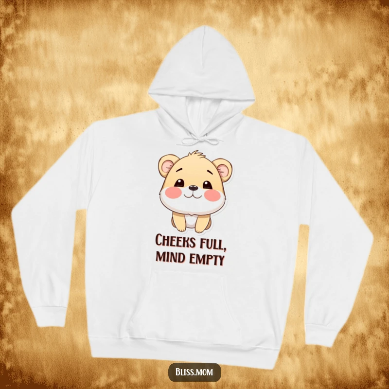 Funny hoodie featuring an animal with plump cheeks, radiating happiness and warmth, perfect for staying cozy and cheerful.