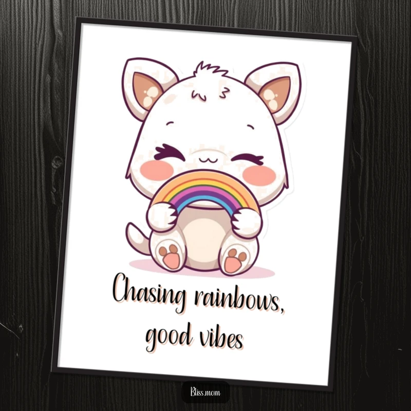 Funny Free Printable Wall Art: Playful Animal Winking Mysteriously While Holding a Vibrant Miniature Rainbow, Quirky Decor