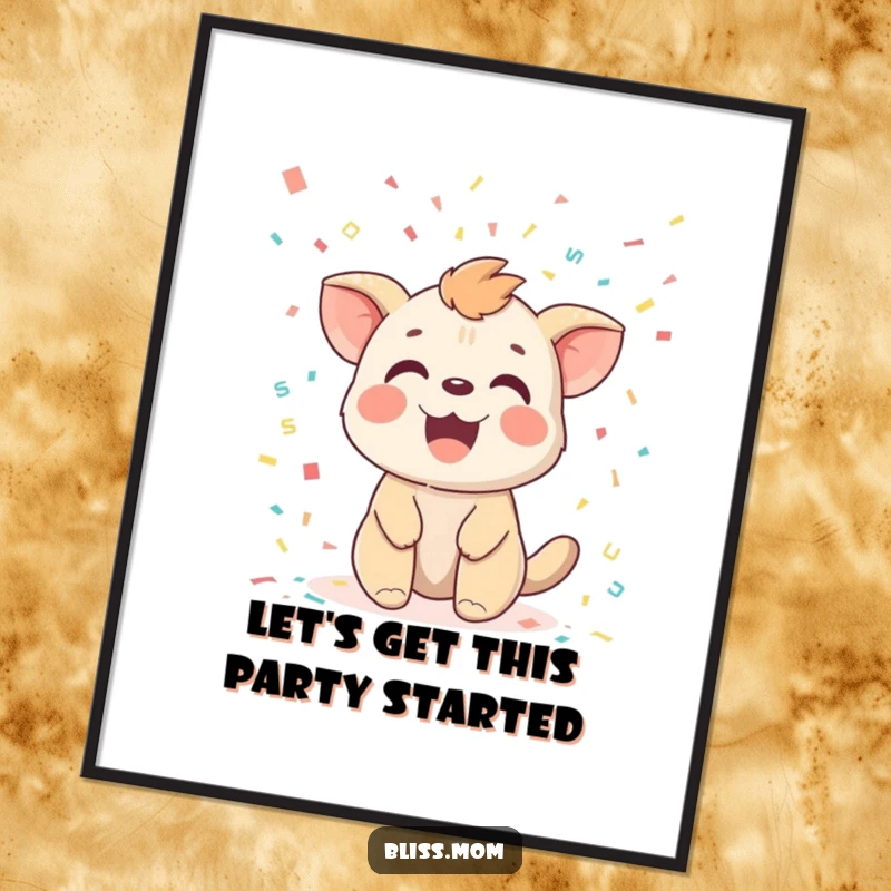 Funny Free Printable Wall Art: Whimsical Animal with a Delighted Expression Showered in Vibrant Confetti, Festive and Fun