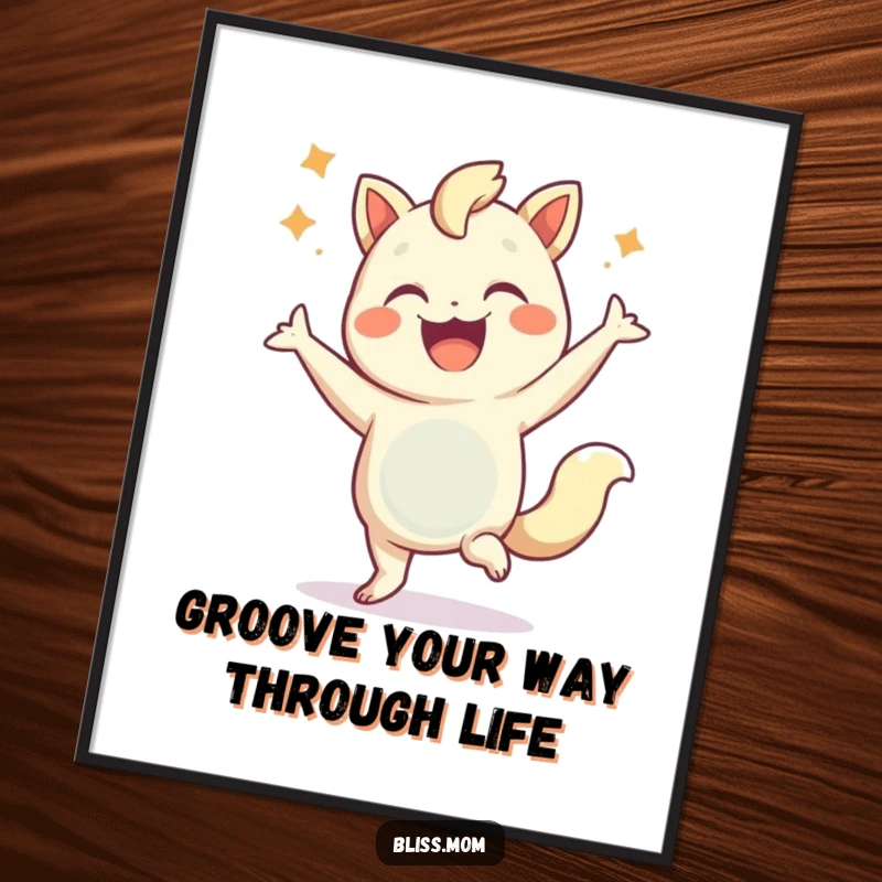Funny Free Printable Wall Art: A happy creature is captured mid-dance with a flourish, radiating pure, unadulterated celebration.