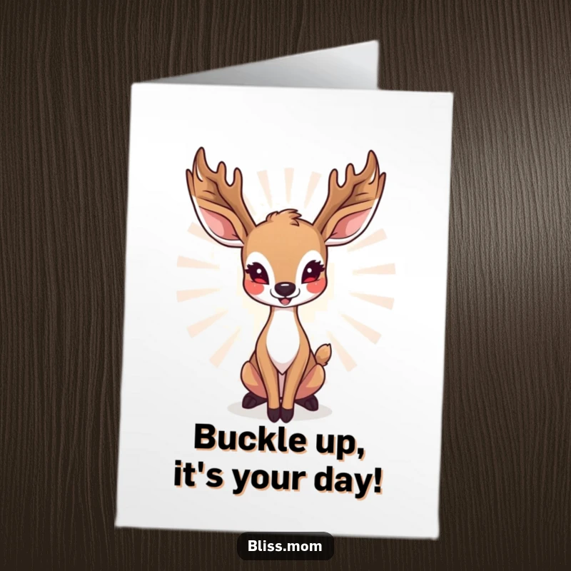 Funny Free Printable Birthday Card featuring a radiant deer mom in a graceful, happy pose, perfect for a downloadable gift.