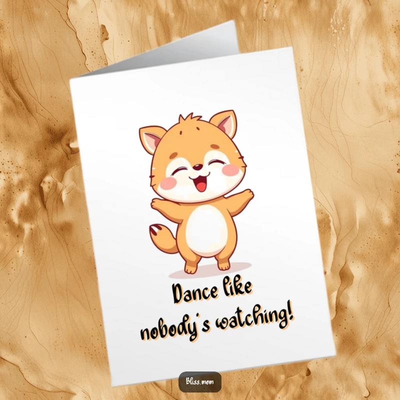 Funny Free Printable birthday card of an animal doing a happy dance with eyes closed, lost in joy, for cards.