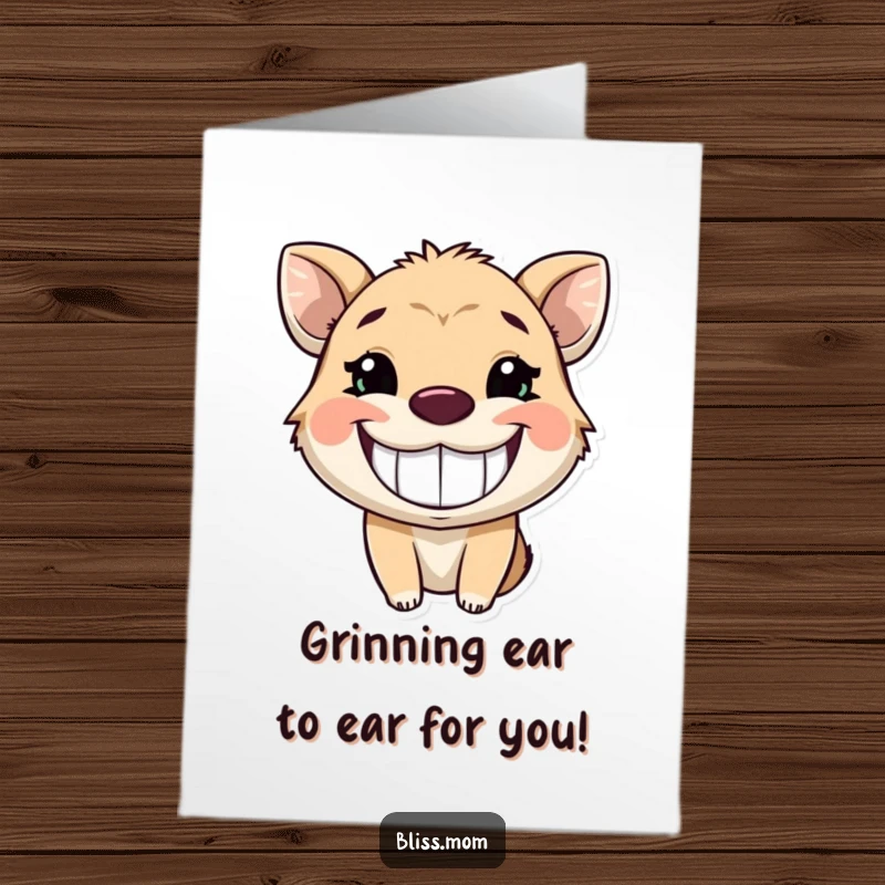 Free Printable Birthday Card featuring an animal with a wide, infectious, glowing grin, radiating pure joy