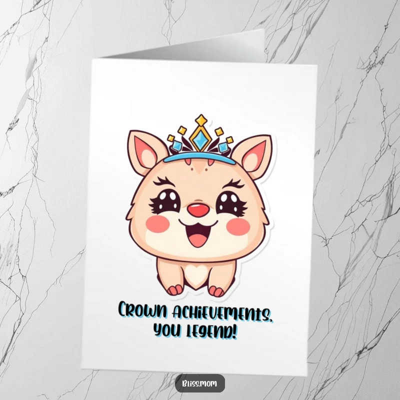 Funny Free Printable Congratulations Card: A joyful animal wearing a sparkling crown beams with pride, celebrating success royally.