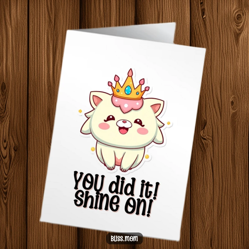 Funny Free Printable Congratulations Card: Creature in a crown beaming with ecstatic, contagious happiness.