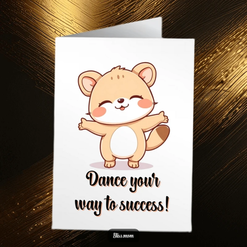 Funny free printable congratulations card of an animal doing a joyful happy dance with its eyes closed in delight.