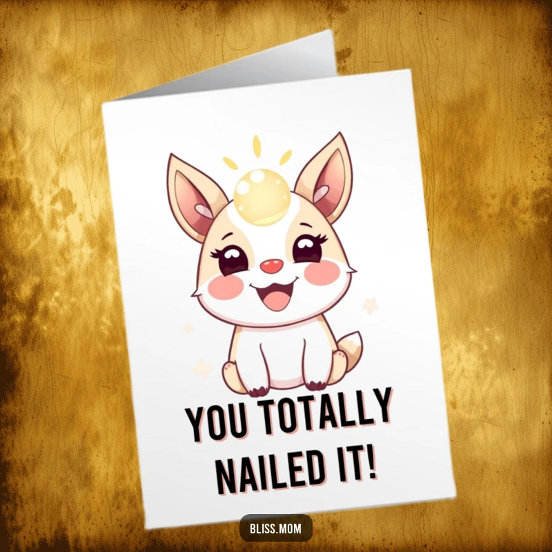 Funny Free Printable Congratulations Card: Joyful Animal with Excited Ears Bouncing a Bright Light Orb, Perfect for Any Win