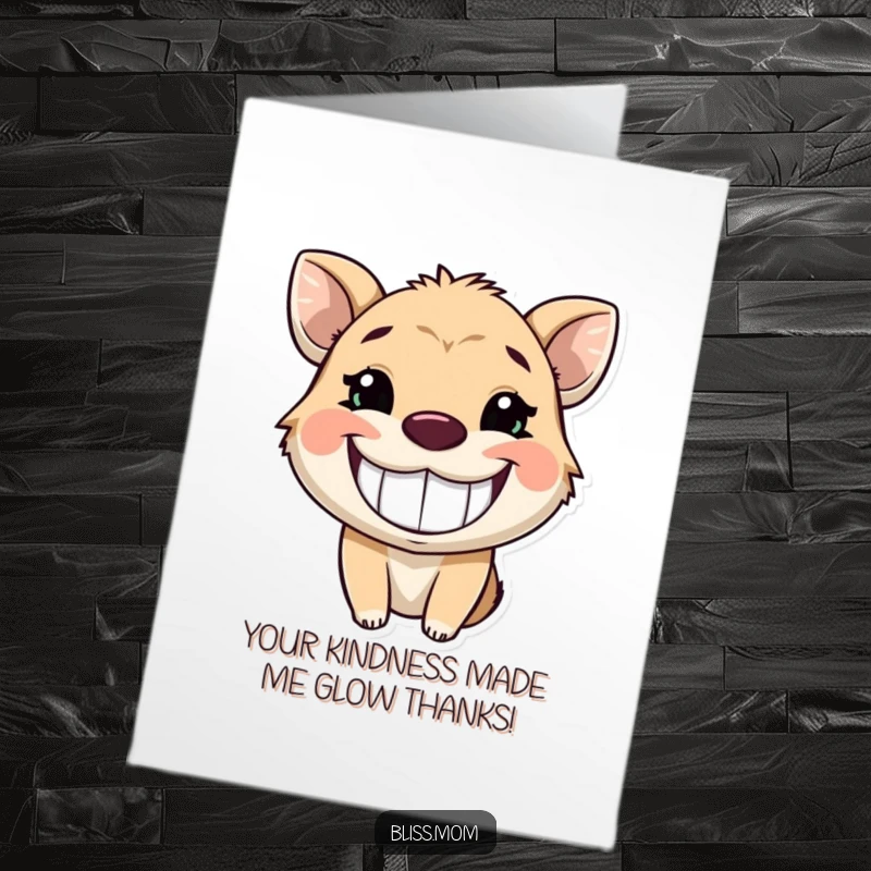 Free Printable Thank You Card depicting an animal with a wide, infectious, glowing grin, conveying sincere gratitude