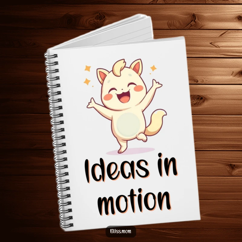 Funny notebook cover showing a happy creature dancing exuberantly, perfect for capturing ideas with a touch of fun.