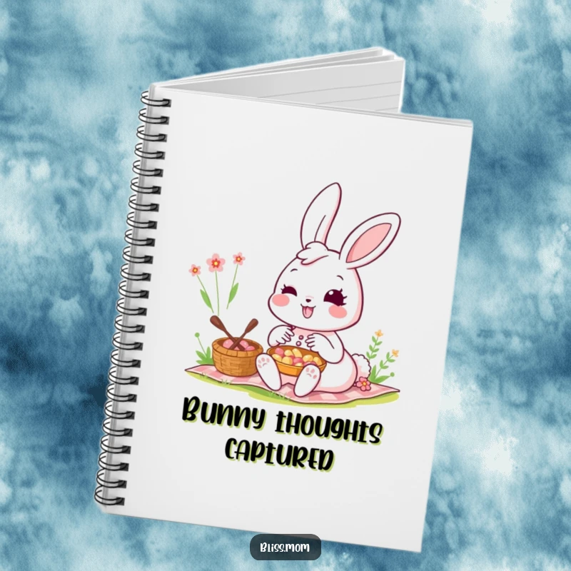 Funny Kawaii Bunny Mom Notebook: A bunny mom smiles radiantly at a picnic. Perfect for notes, this notebook brings bunny humor.