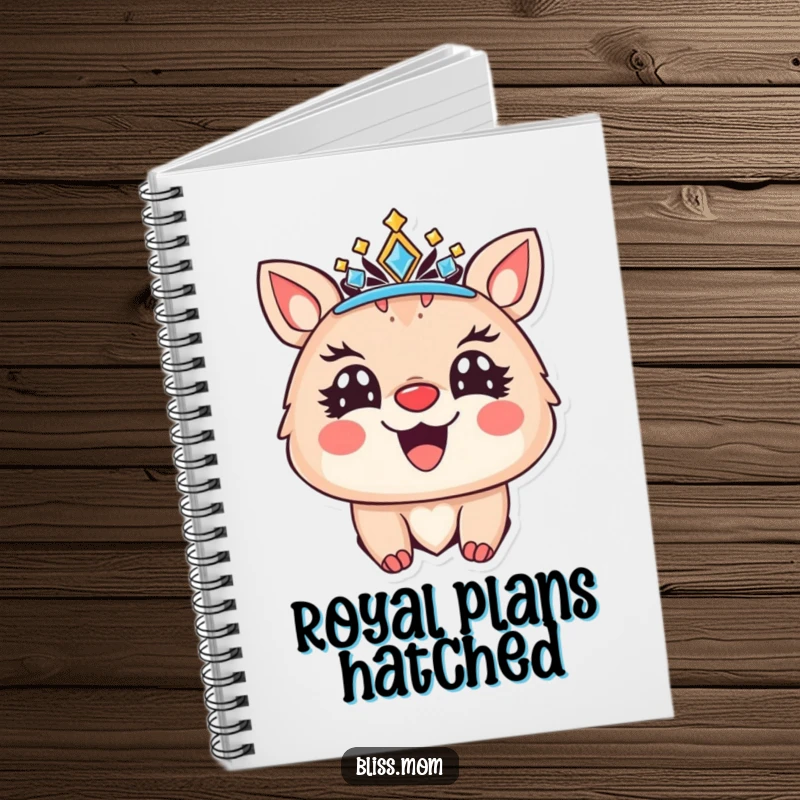 Funny notebook cover featuring a joyful animal wearing a sparkling crown and a radiant smile, inspiring regal thoughts and creativity.