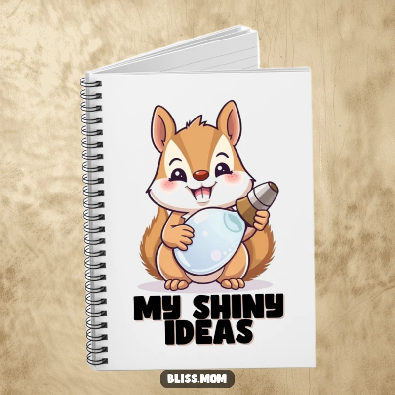 Funny squirrel mom proudly holding a shiny object on this humorous notebook for jotting down ideas.