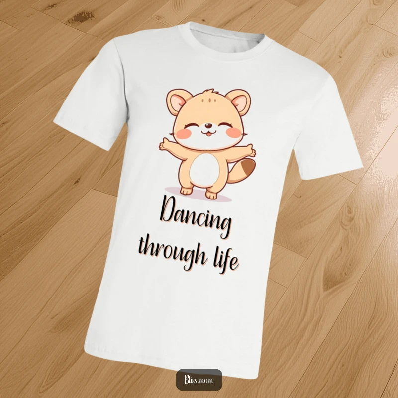 Funny t-shirt showcasing an animal in a joyful dance pose, eyes closed in happiness, radiating pure, unadulterated glee.