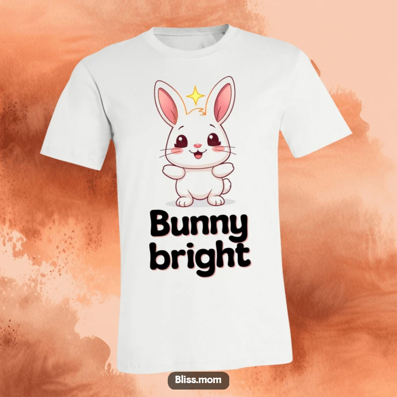 Funny rabbit t-shirt showing a happy bunny with bright, sparkling eyes, holding a radiant light, symbolizing optimism and inner glow.