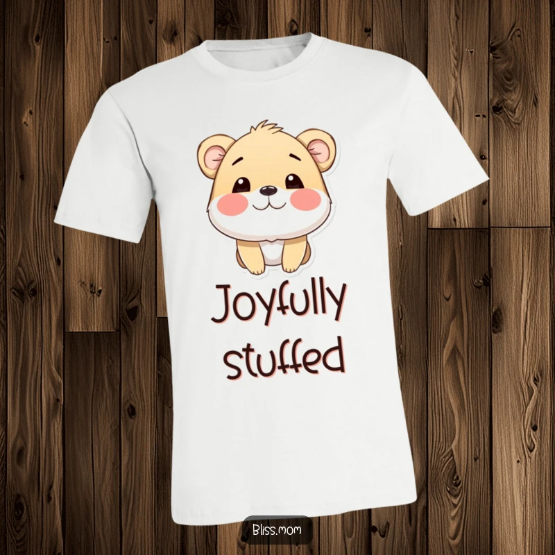 Funny t-shirt with an adorable animal whose cheeks are puffed out, conveying immense happiness and a radiating sense of delight.