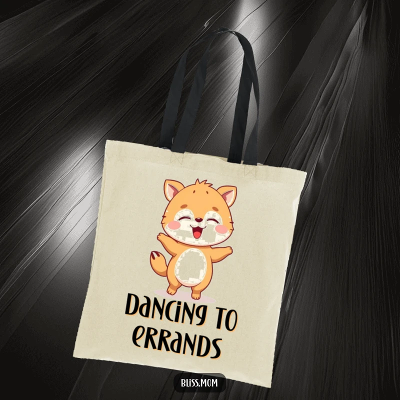 Funny animal tote bag performing a happy dance with closed eyes, an adorable and cheerful accessory for everyday use.